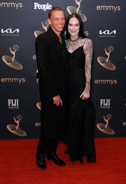 Jamie Campbell Bower and Jess Moloney at the 74th Primetime Emmy Awards Performers Nominee Reception at Television Academy (Frazer Harrison/Getty Images)