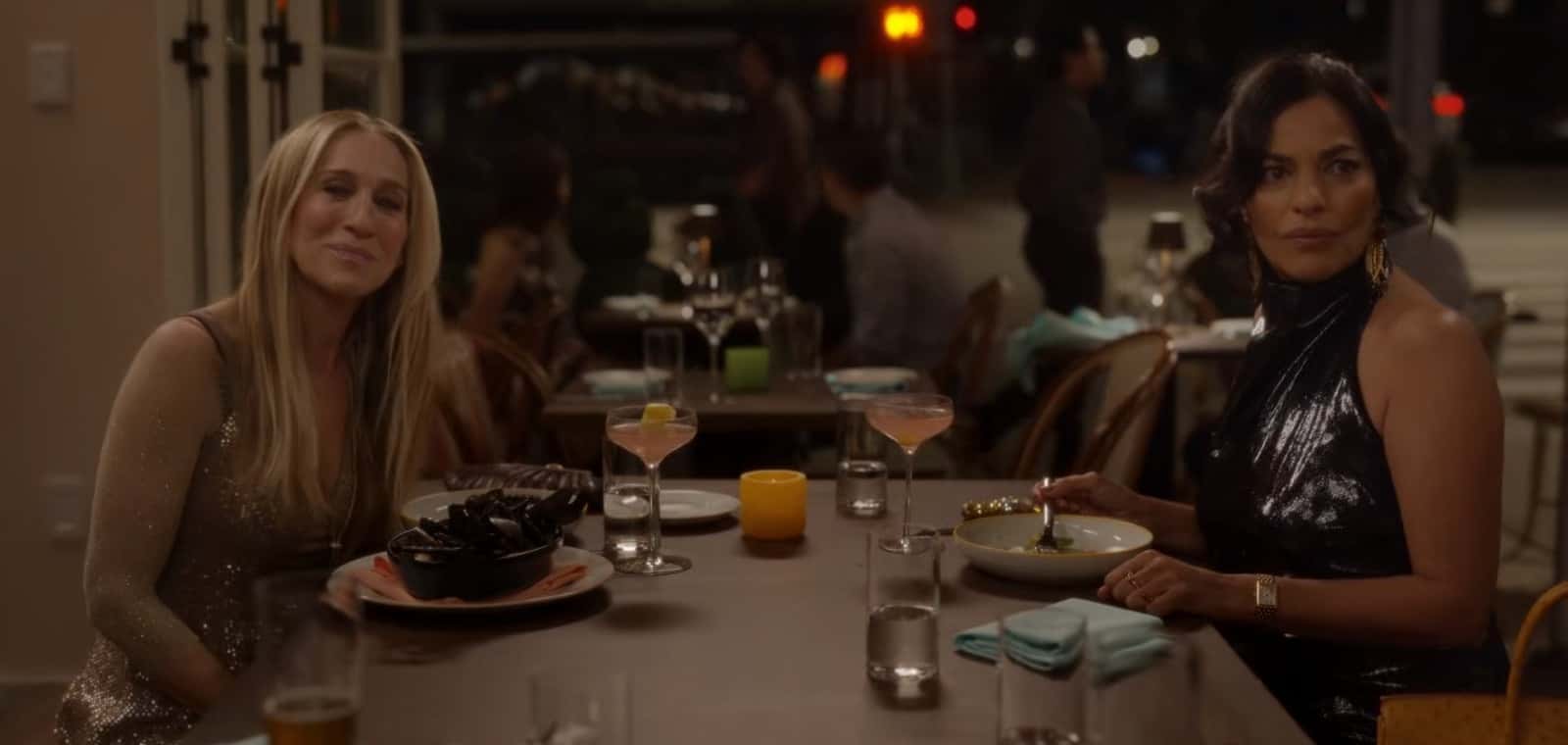 A still from 'And Just Like That' Season 2 starring Sarah Jessica Parker as Carrie Bradshaw and Sarita Choudhary as Seema Patel (HBO)