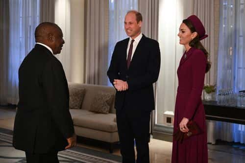 Britain's Prince William, Prince of Wales, and his wife Britain's Catherine, Princess of Wales, greet South Africa's President Cyril Ramaphosa at the Corinthia Hotel at the start of the president's two-day state visit on November 22, 2022 in London, England. This is the first state visit hosted by the UK with King Charles III as monarch, and the first state visit here by a South African leader since 2010.