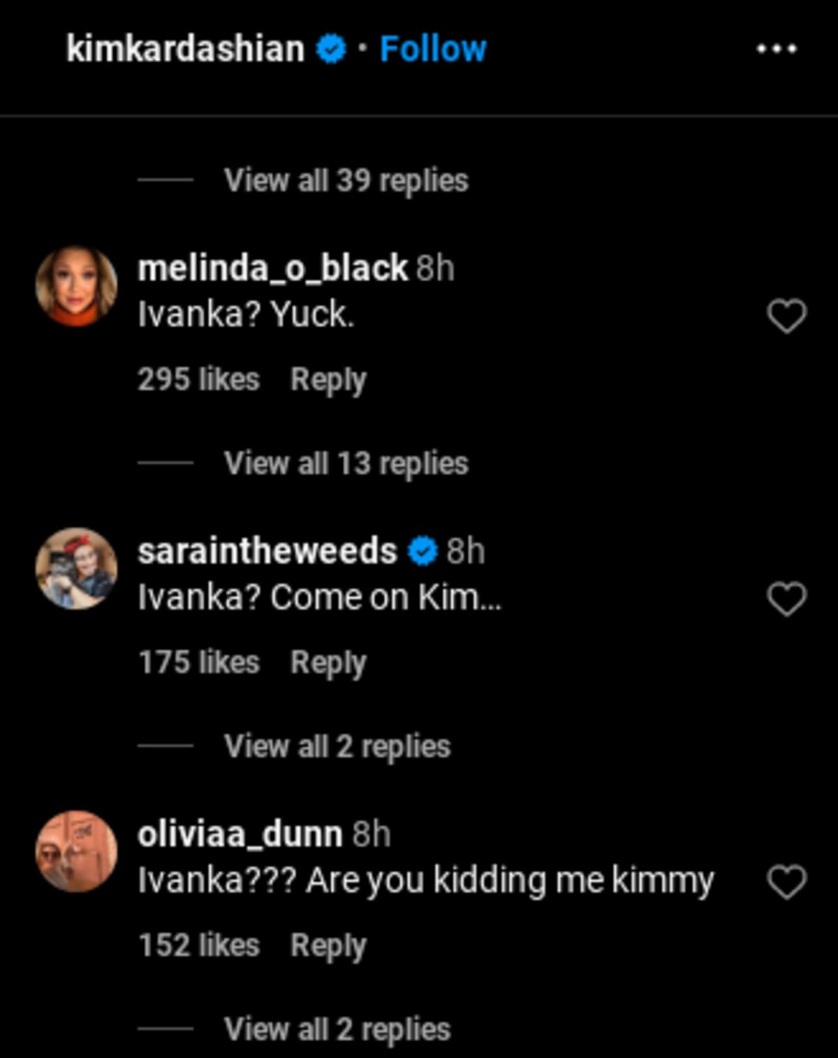 Fans in disaproval of Kim inviting Ivanka Trump to her birthday (Instagram/ Kim Kardashian)