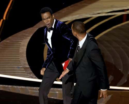 Will Smith appears to slap Chris Rock onstage during the 94th Annual Academy Awards at Dolby Theatre on March 27, 2022 in Hollywood, California. (Photo by Neilson Barnard/Getty Images)