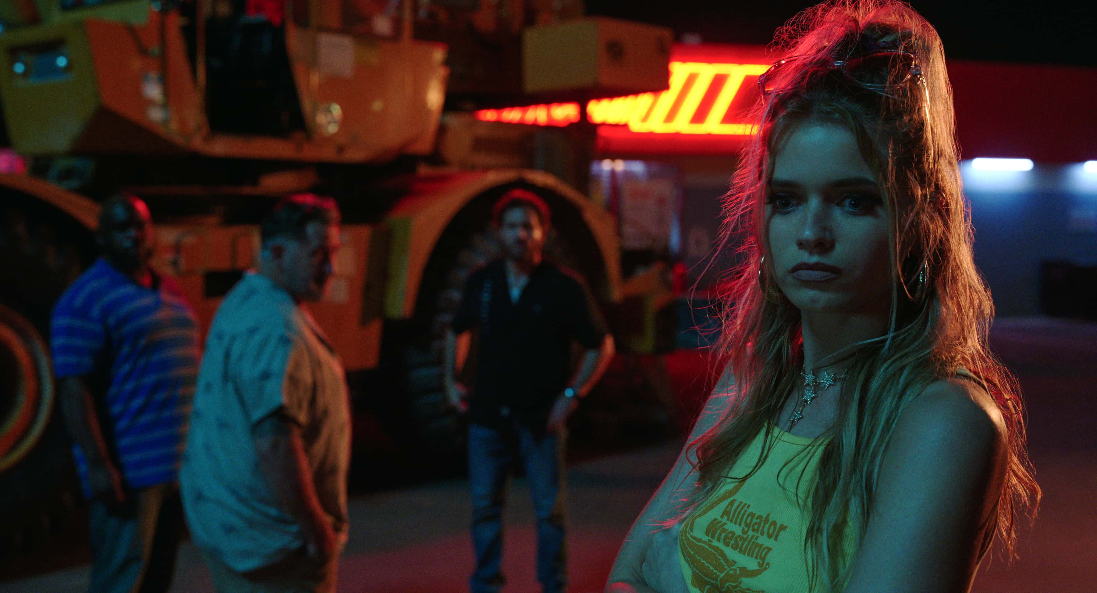 Leonard Earl Howze as Ray Ray, Anthony LaPaglia as Sonny, Edgar Ramírez as Mike Valentine, and Abbey Lee as Delly West in 'Florida Man' (Netflix)