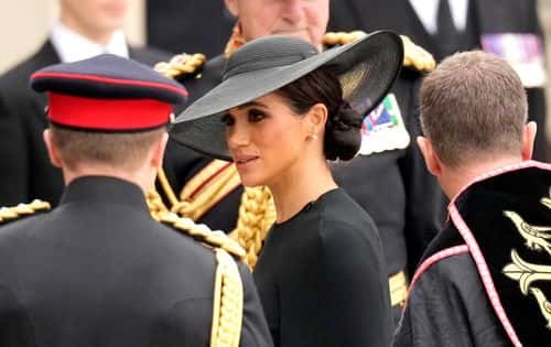 Meghan, Duchess of Sussex arrives at Westminster Abbey for The State Funeral of Queen Elizabeth II on September 19, 2022 in London, England. Elizabeth Alexandra Mary Windsor was born in Bruton Street, Mayfair, London on 21 April 1926. She married Prince Philip in 1947 and ascended the throne of the United Kingdom and Commonwealth on 6 February 1952 after the death of her Father, King George VI. Queen Elizabeth II died at Balmoral Castle in Scotland on September 8, 2022, and is succeeded by her eldest son, King Charles III.