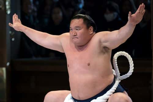 Mongolian-born grand sumo champion Yokozuna Hakuho performs a kata during the ring-entering ceremony at the Meiji Jingu Shrine on January 07, 2020 in Tokyo, Japan.
