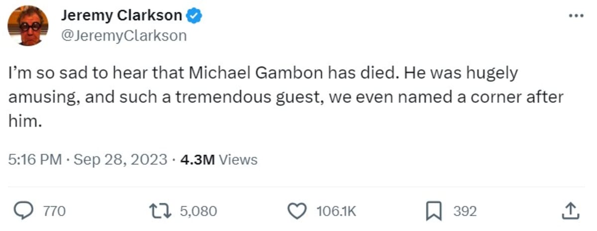 Jeremy Clarkson's post (X/@JeremyClarkson)