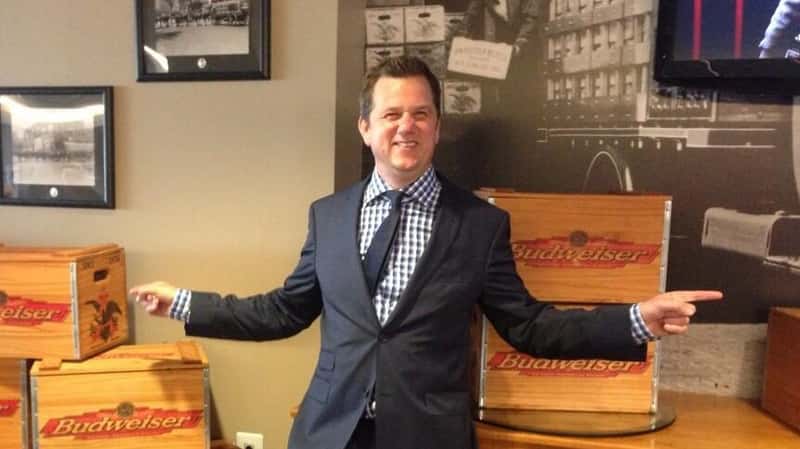 Des Hague, a former CEO of the food company Centerplate, made a wave of headlines in 2014 when he was ousted from his high-profile job after a vial video showed him kicking a puppy in a hotel elevator. (Des Hague/Twitter)