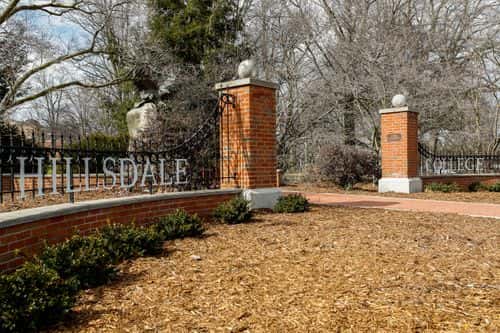 A general view of a gate at Hillsdale College as it welcomes Florida Gov. Ron DeSantis to speak on April 6, 2023 in Hillsdale, Michigan. Hillsdale College is a private conservative Christian liberal arts college that has become a model of college learning for political conservatives like DeSantis.