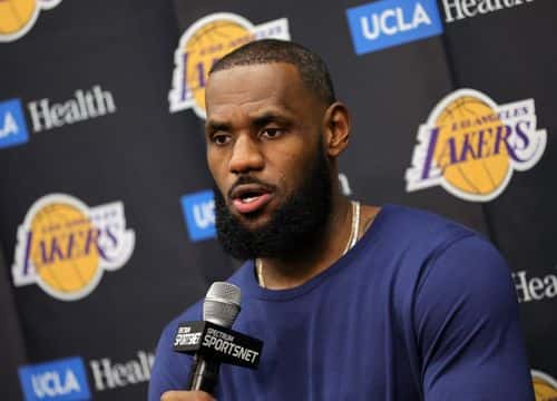 LeBron James #6 of the Los Angeles Lakers speaks during a news conference after a preseason game against the Phoenix Suns at T-Mobile Arena on October 05, 2022 in Las Vegas, Nevada. The Suns defeated the Lakers 119-115. NOTE TO USER: User expressly acknowledges and agrees that, by downloading and or using this photograph, User is consenting to the terms and conditions of the Getty Images License Agreement. (Photo by Ethan Miller/Getty Images)