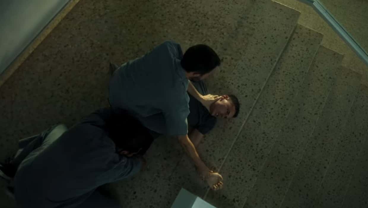 Sergio Ciscar encounter at the detention starring Aron Piper in a still from Netflix crime drama 'Muted' (Netflix)