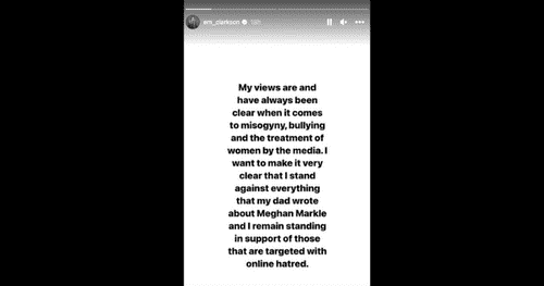 Emily Clarkson released the statement recently (Instagram/ @em_clarkson)