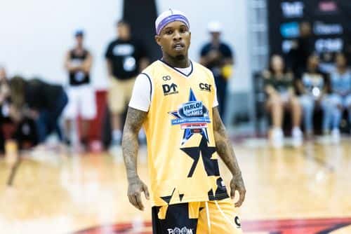 Tory Lanez plays basketball at the 2022 Parlor Games Celebrity Basketball Classic at the Cox Pavilion on April 30, 2022 in Las Vegas, Nevada.