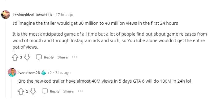 Redditors discussing possibilites of upcoming YouTube record involving GTA 6 Trailer and MrBeast' YouTube video (u/nun-munch/r/livestreamfail)