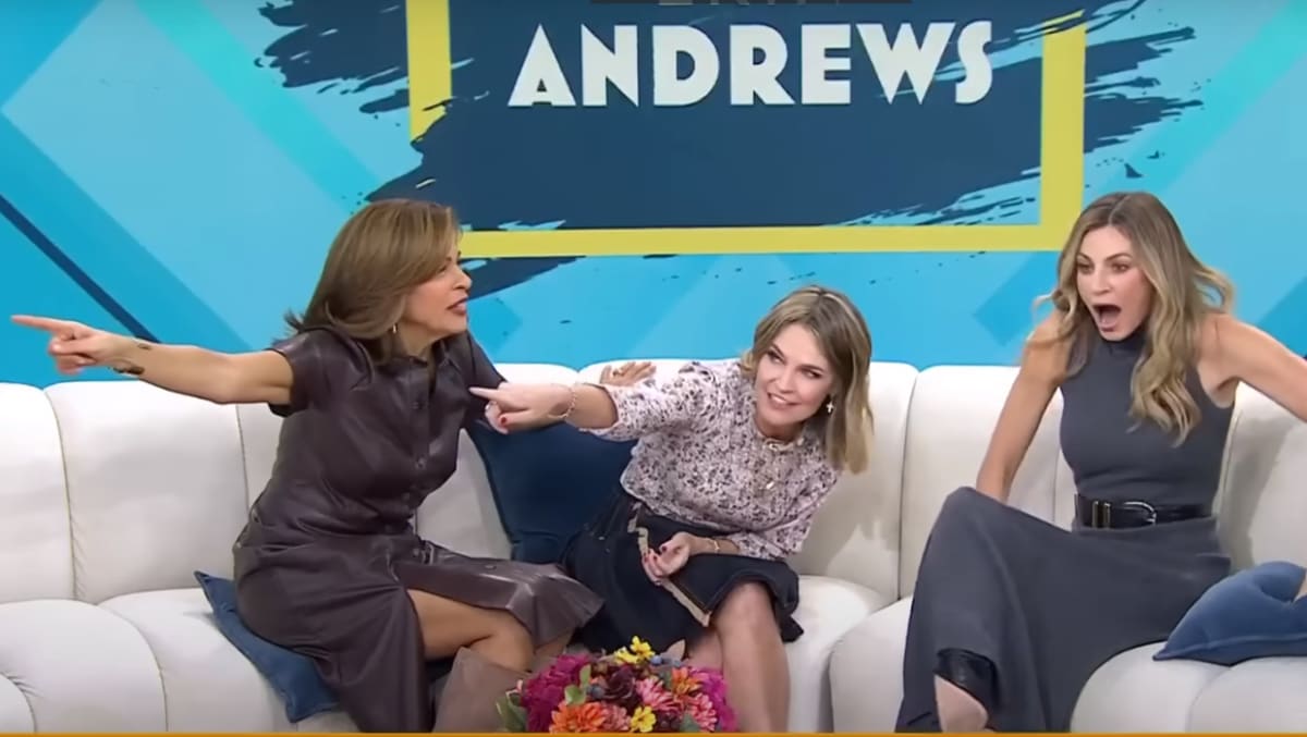 Erin Andrews freaked out after Hoda Kotb and Savannah Guthrie told her Al Roker's presence on the set (@today/YouTube)