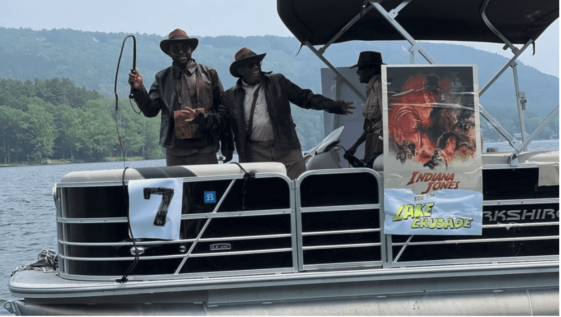 Al Roker's son held a whip as he joined his father in the Indiana Jones costume on the boat (@debrobertsabc/Instagram)