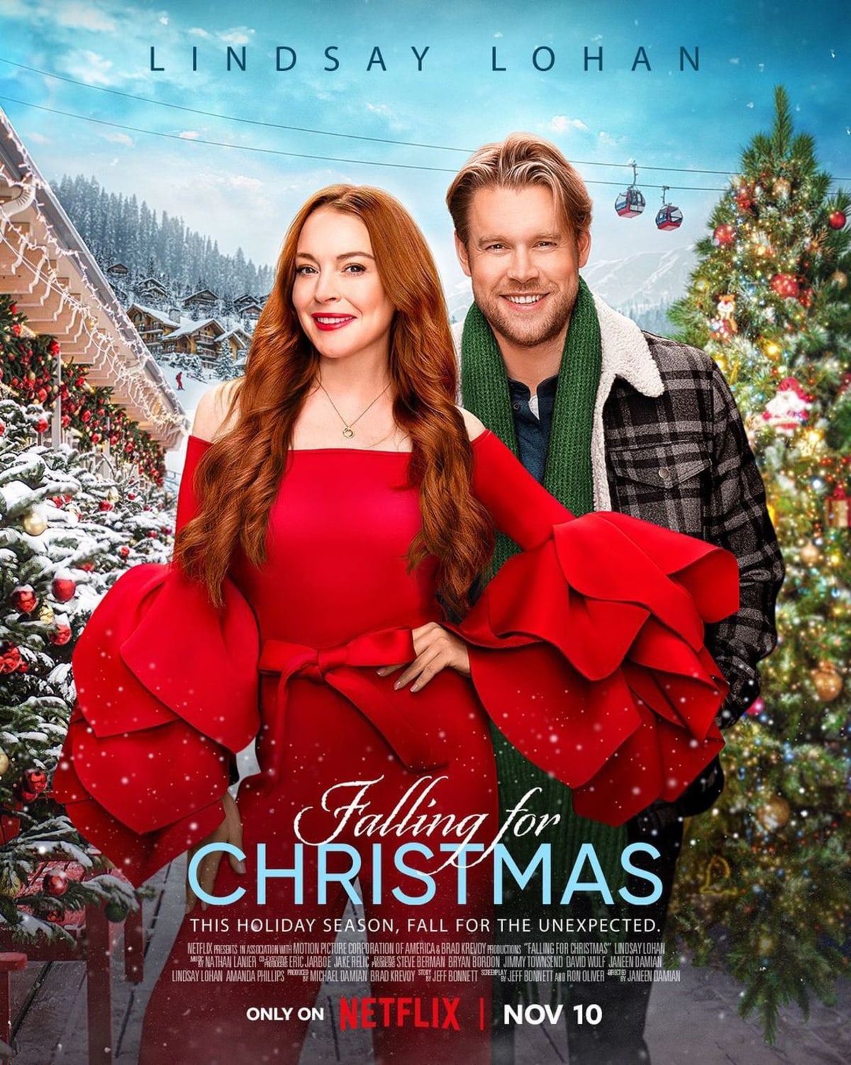 Falling for Christmas is a 2022 American Christmas romantic comedy film starring Lindsay Lohan as a spoiled heiress who loses her memory in a skiing, alongside Chord Overstreet (