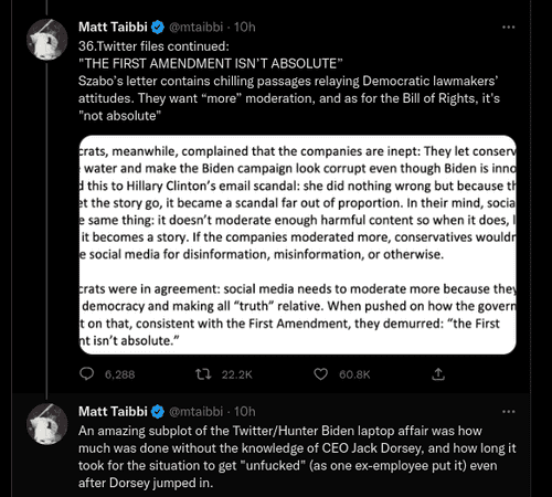 'The first ammendment isn't absolute' (@mtaibbi/Twitter)