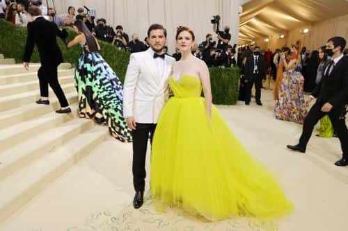 Kit Harington and Rose Leslie attend The 2021 Met Gala Celebrating In America: A Lexicon Of Fashion at Metropolitan Museum of Art on September 13, 2021 in New York City.