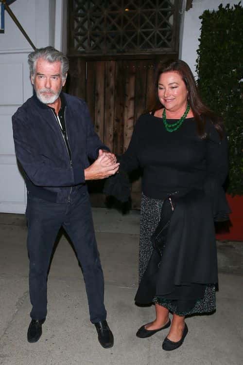 Pierce Brosnan and wife Keely Shaye Smith were pictured holding hands outside a restaurant in Santa Monica  (Backgrid)