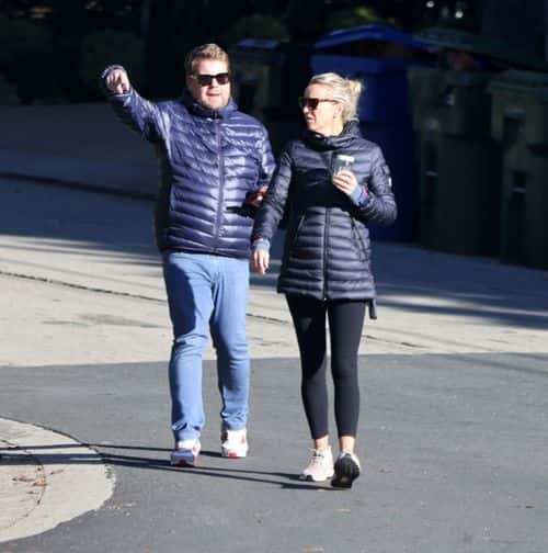 James Corden and wife Julia Carey out on a walk in LA. (Backgrid)
