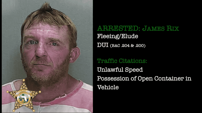 Wednesday, August 16, 2023 -- The driver of the truck, later identified as 41-year-old James Rix Jr., fled from the deputy and then turned off the lights on his truck, turning onto Southwest 32nd Circle in hopes of eluding the deputy. (Marion County Sheriff's Office)