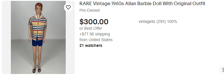 Allan dolls are retailing for $300 a piece (Ebay)