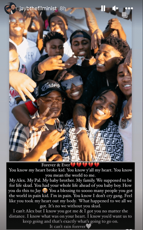 Big Scarr's manager Jay remembers him in a string of Instagram stories. (Instagram/jaybthefilminist)