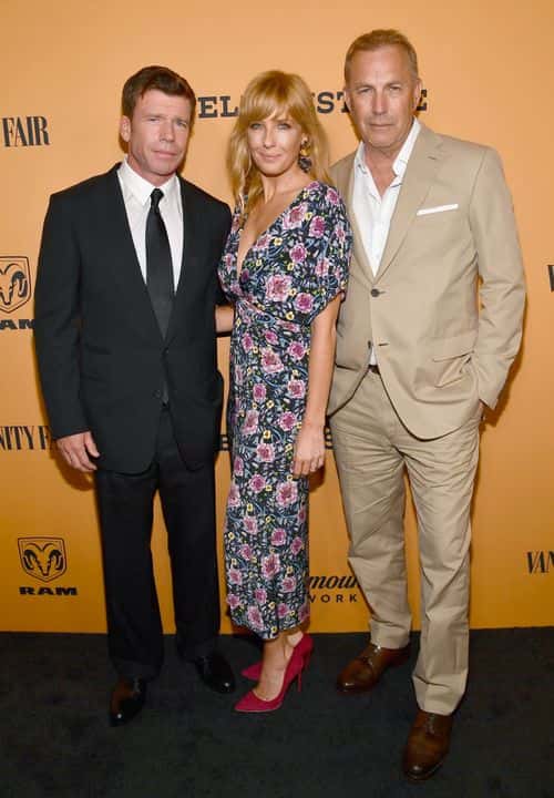 (L-R) Taylor Sheridan, Kelly Reilly and Kevin Costner attend