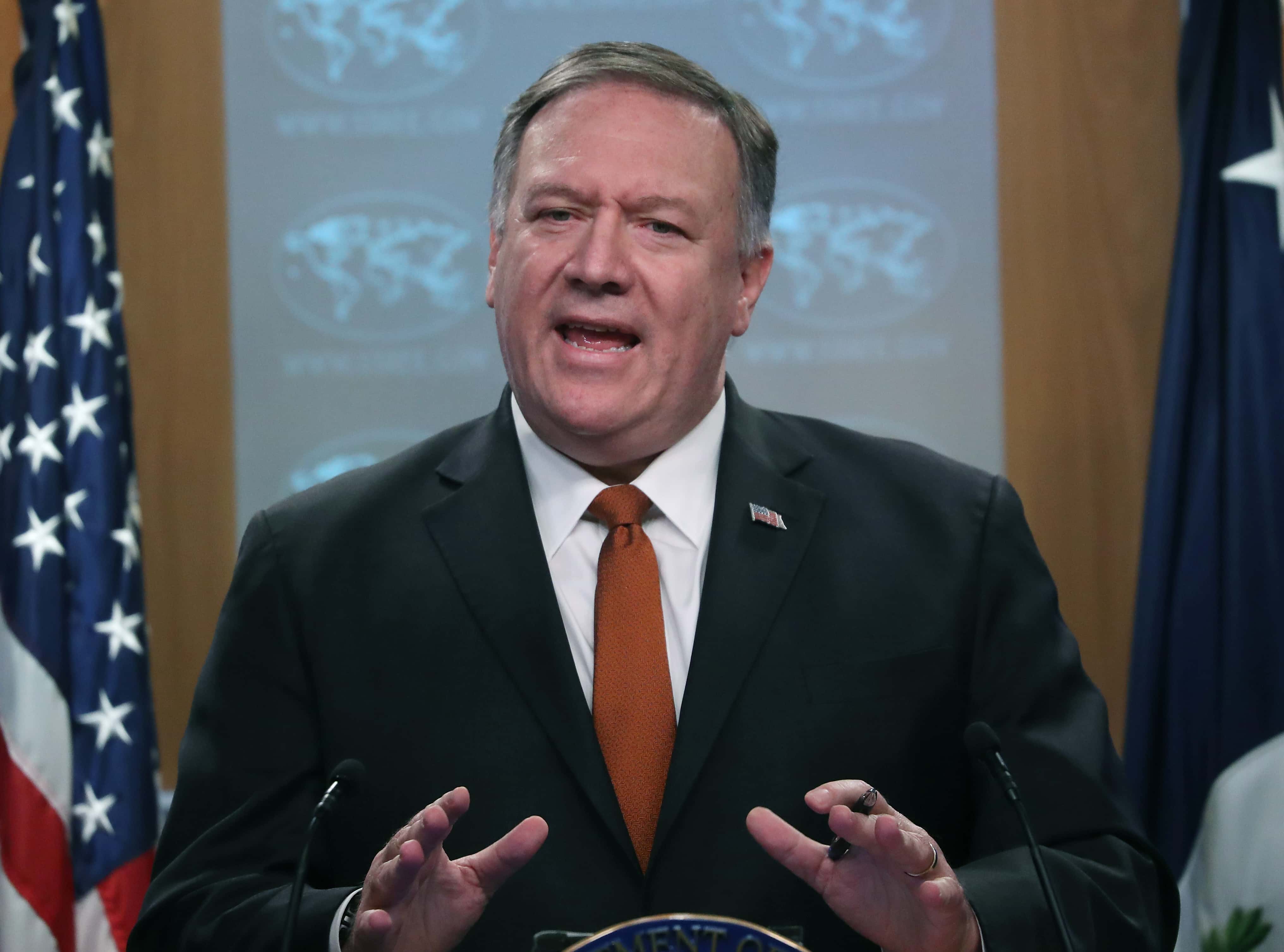 U.S. Secretary of State Mike Pompeo speaks to the media in the briefing room at the State Department, on November 26, 2019 in Washington, DC. Secretary Pompeo spoke on several topics including Iran, Cuba, and recent protests in Hong Kong.
