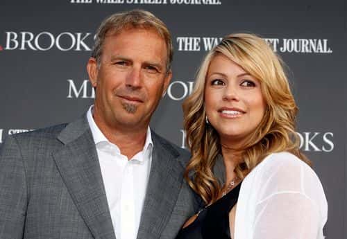 Actor Kevin Costner (L) and his wife Christine Baumgartner arrive to the Los Angeles premiere of 