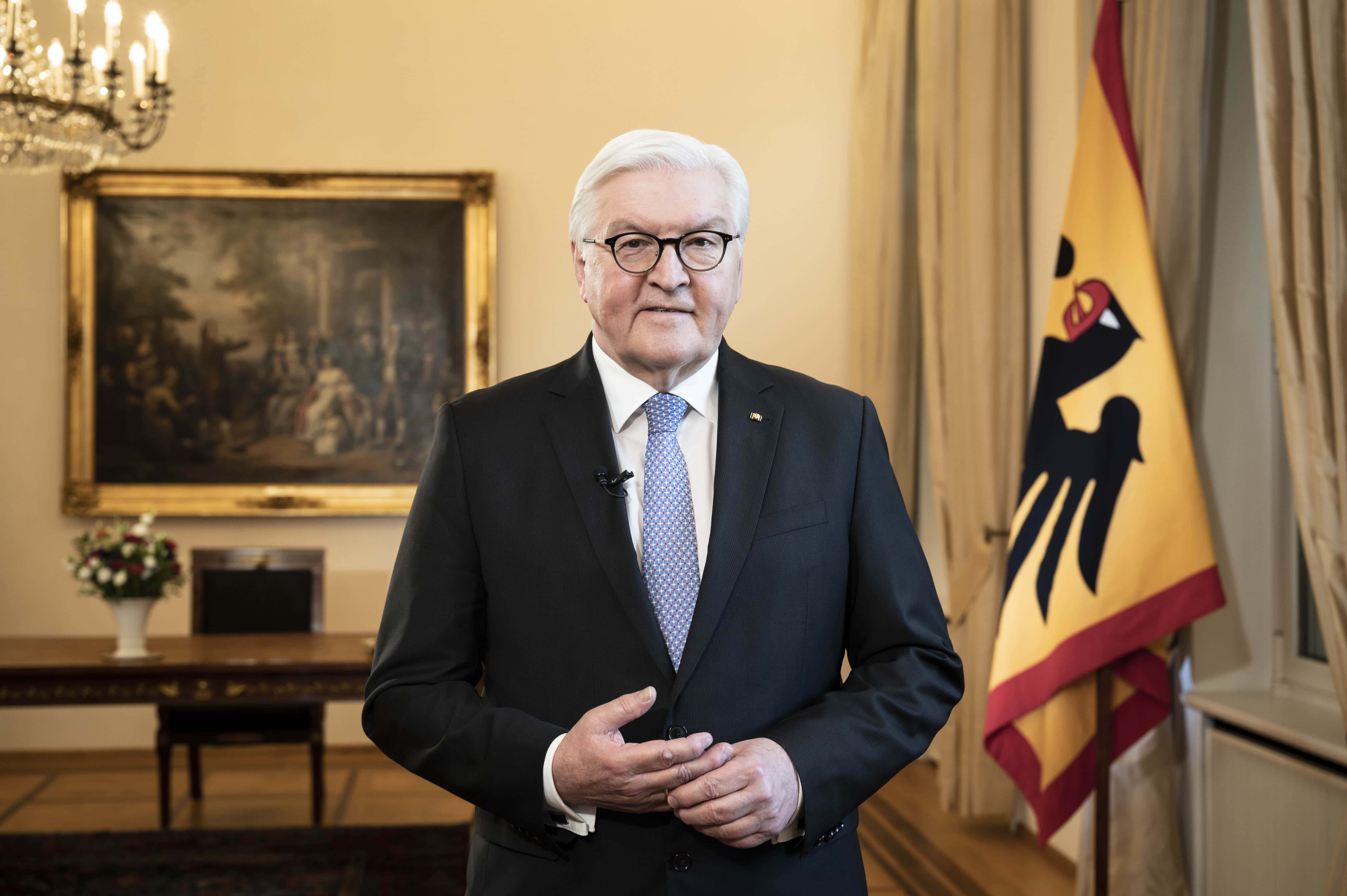 In this handout photo provided by the German Government Press Office (BPA), Federal President Frank-Walter Steinmeier speaks during the recording of a televised address, on the current situation of the Coronavirus (COVID-19) pandemic at Bellevue Palace on April 2, 2021 in Berlin, Germany.