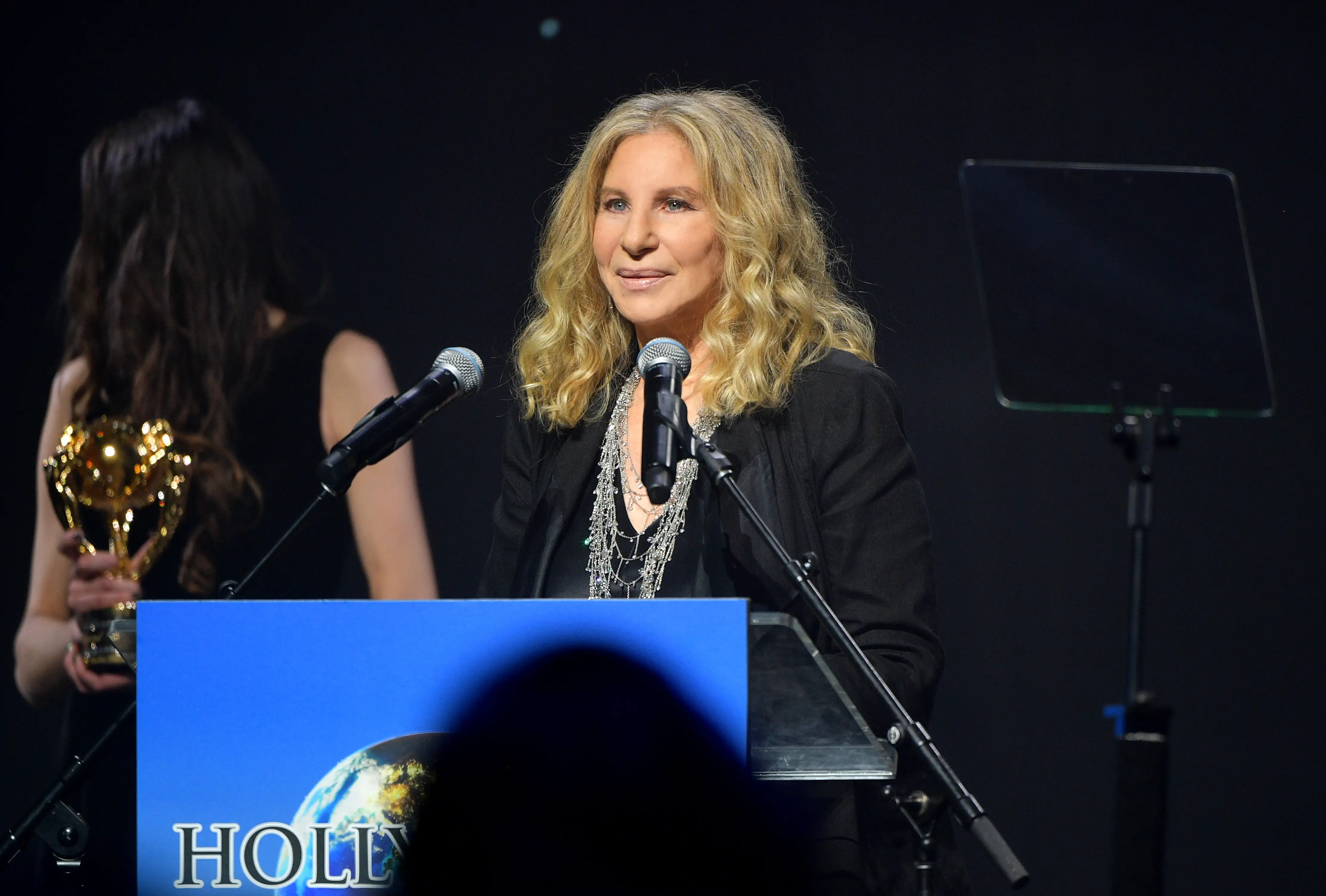 Barbra Streisand accepts her award onstage at the UCLA IoES honors Barbra Streisand and Gisele Bundchen at the 2019 Hollywood for Science Gala on February 21, 2019 in Beverly Hills, California. (Photo by Matt Winkelmeyer/Getty Images for UCLA Institute of the Environment & Sustainability)