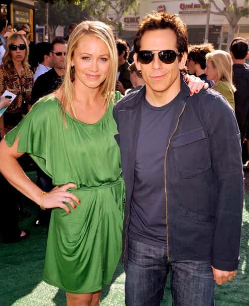 Actors Christine Taylor (L) and husband Ben Stiller arrive at the premiere of DreamWorks'