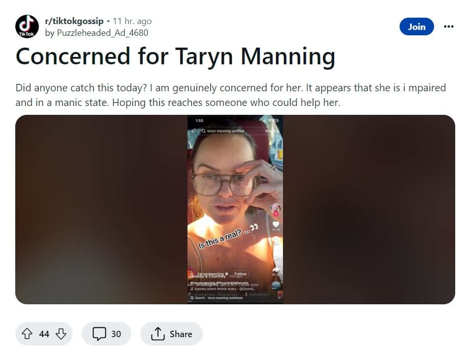 Taryn Manning's video concerned fans (Reddit)