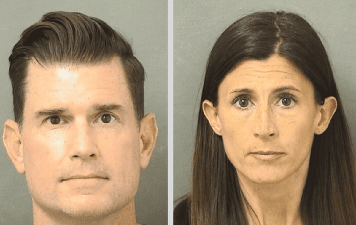Timothy Ferriter (L) and Tracy Ferriter (R) allegedly forced their adopted teenage son to live in an 8-foot by 8-foot structure in the garage for at least five years (Palm Beach Mug Shots)