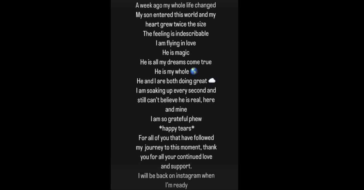 Jessie J welcomes first child (Jessie J/Instagram Story)