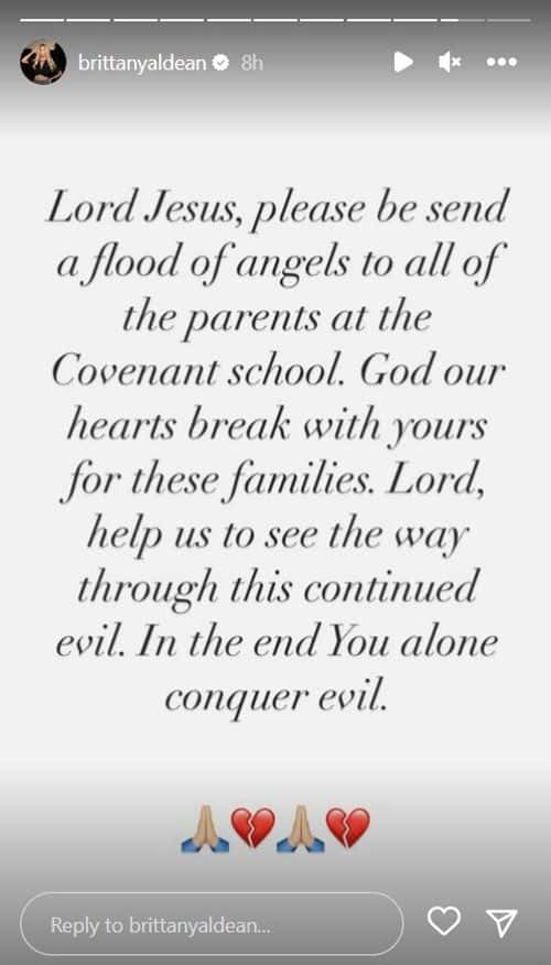 Brittany Aldean asking for prayers for the families who lost their members over the shooting (Instagram/@brittanyaldean)