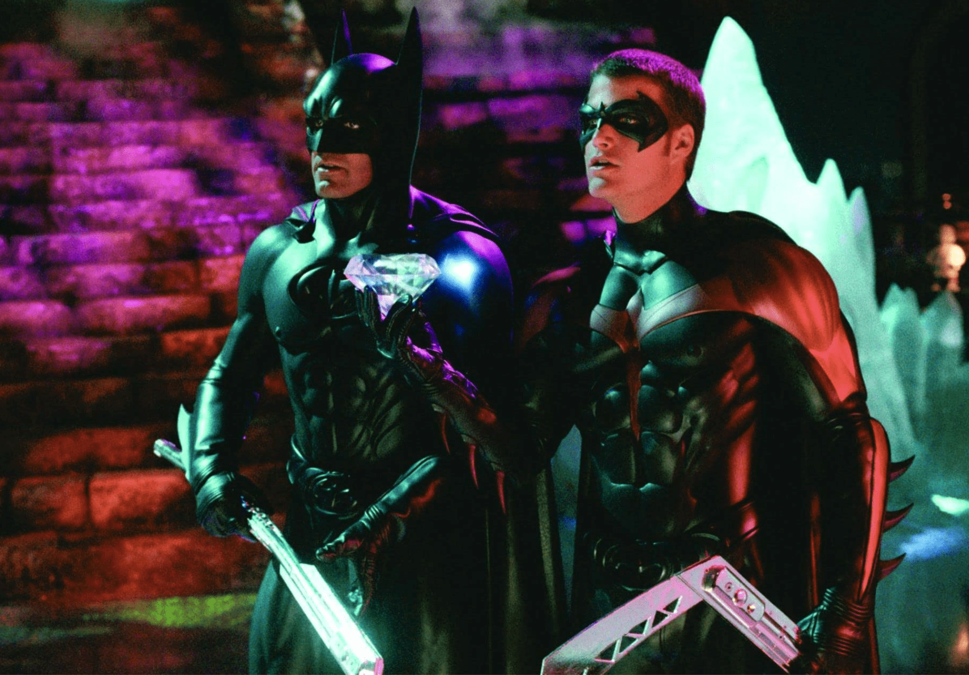 George Clooney and Chris O'Donnell as Batman and Robin in 'Batman & Robin' 1997 (Warner Bros)