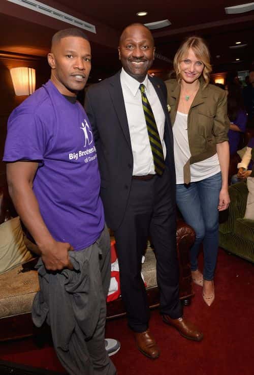(L-R) Jamie Foxx, Gale Nelson and Cameron Diaz attend the Jamie Foxx Hosts A Roundtable Special With The Cast Of Annie On His Exclusive SiriusXM Channel Jamie Foxx's The Foxxhole at Soho Beach House on December 9, 2014 in Miami Beach, Florida.