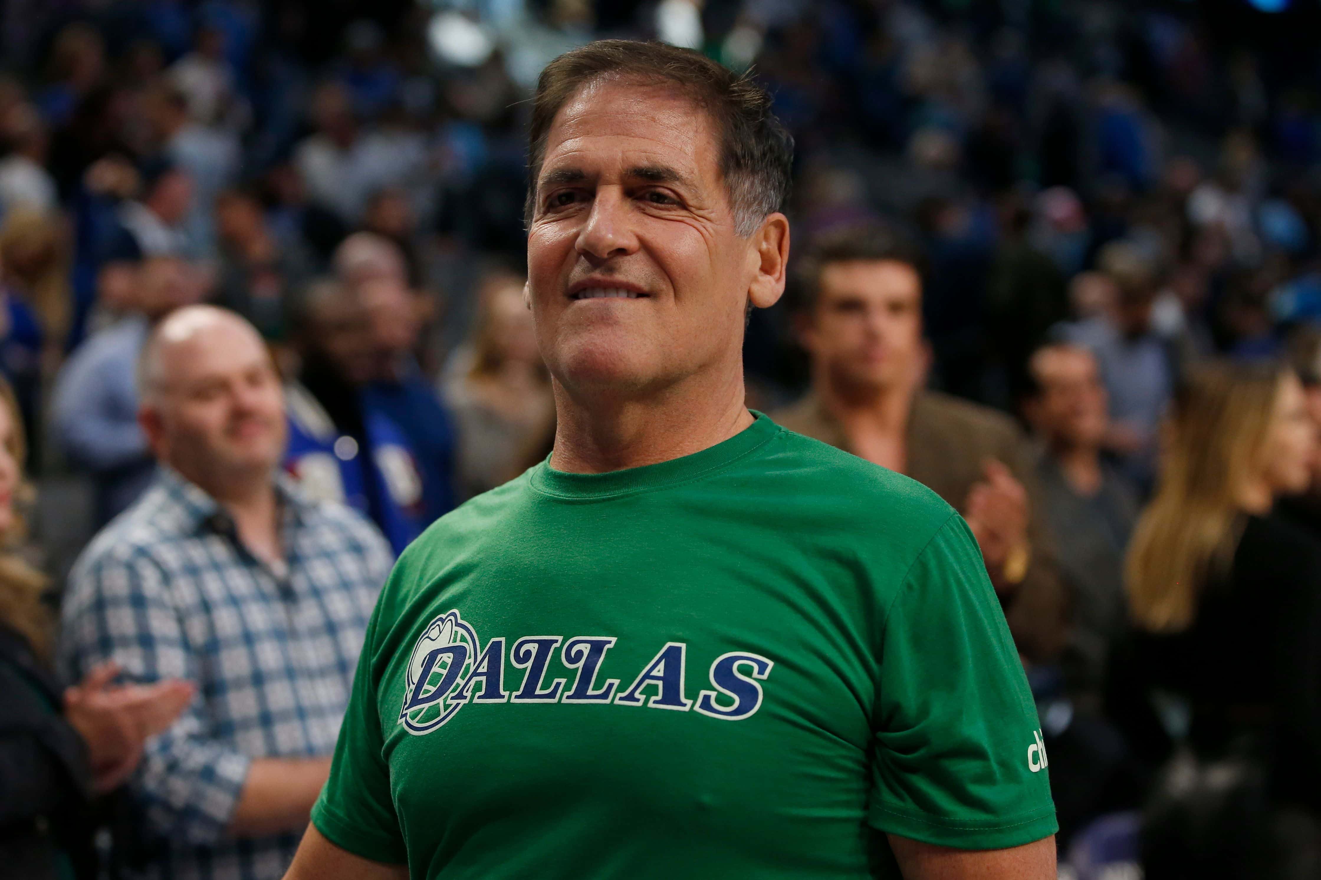 DALLAS, TEXAS - APRIL 08: Mark Cuban owner of the Dallas Mavericks leaves the court after the game against the Portland Trail Blazers at American Airlines Center on April 08, 2022 in Dallas, Texas. NOTE TO USER: User expressly acknowledges and agrees that, by downloading and or using this photograph, User is consenting to the terms and conditions of the Getty Images License Agreement. (Photo by Tim Heitman/Getty Images)
