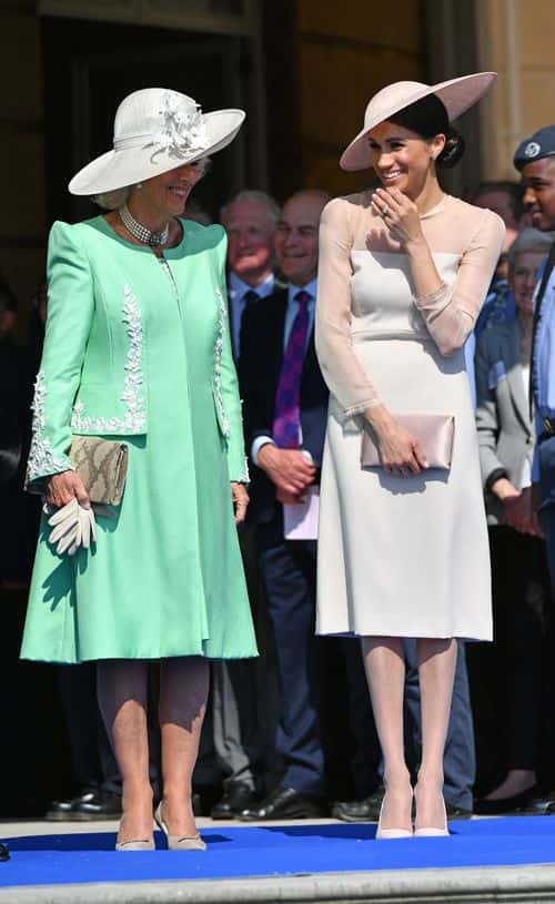 Camilla, Duchess of Cornwall and Meghan, Duchess of Sussex attend The Prince of Wales' 70th Birthday Patronage Celebration held at Buckingham Palace on May 22, 2018 in London, England.