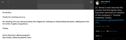 The reply to Strom's message (@mtaibbi/Twitter)