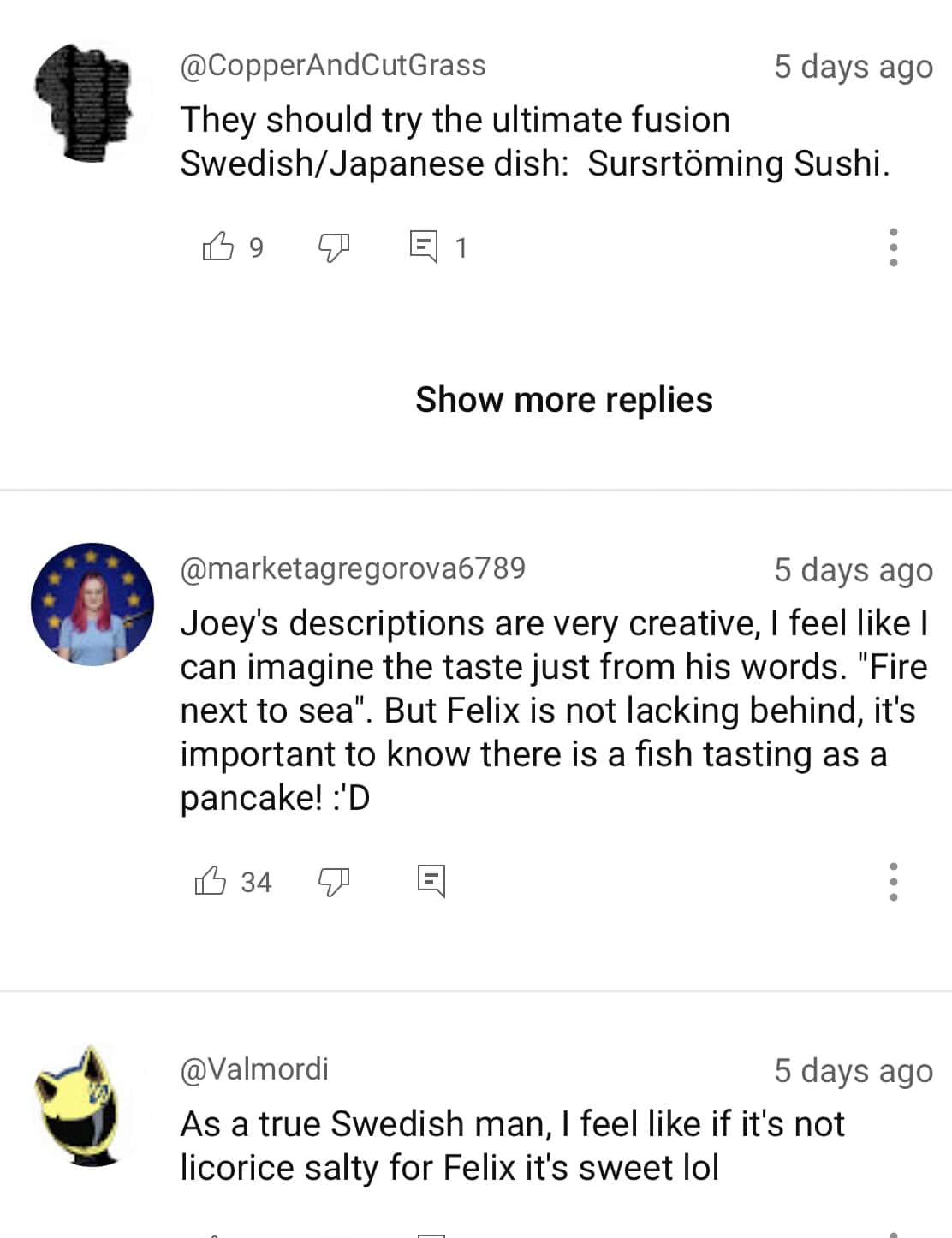 (@comment section on PewDiePie's Sushi Video (@TheAnmieMan/YouTube)
