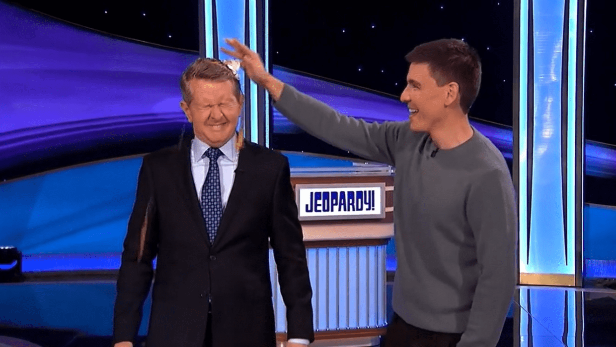 'Jeopardy! Masters' James Holzhauer celebrated his win by cracking a raw egg over host Ken Jennings head (ABC)