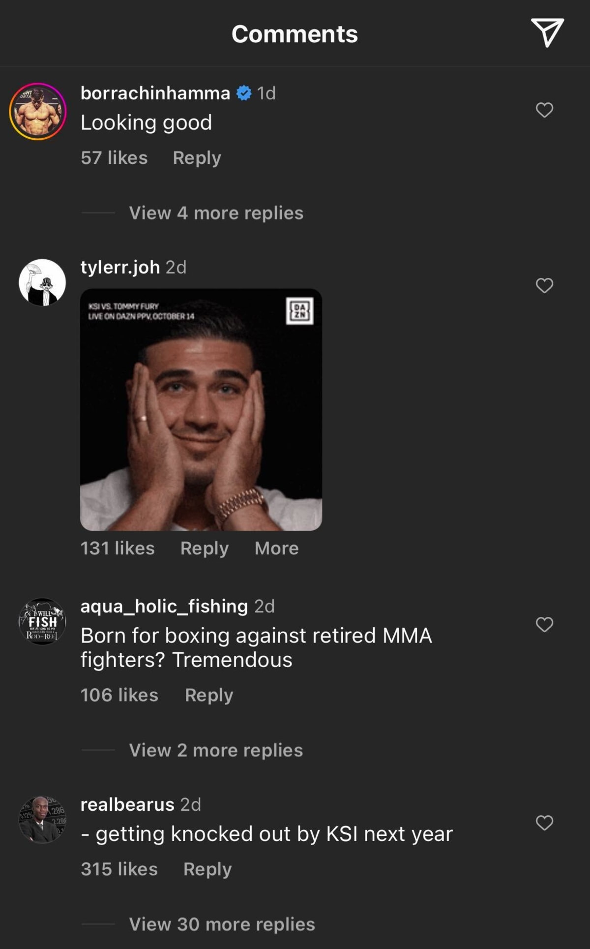 A screenshot of comments on Jake Paul's post (@jakepaul/Instagram)