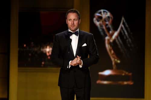 Chris Harrison speaks onstage during the 45th annual Daytime Emmy Awards at Pasadena Civic Auditorium on April 29, 2018 in Pasadena, California.