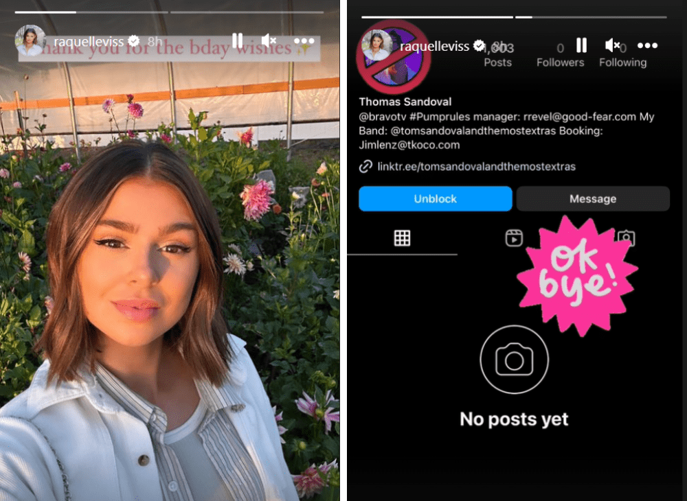 'Vanderpump Rules' star Raquel Leviss blocks her co-star and former lover Tom Sandoval (Instagram/@raquelleviss)