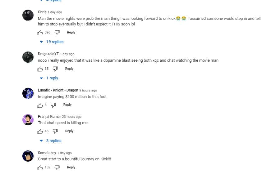 Comments left on xQc( xqc clips/YouTube)