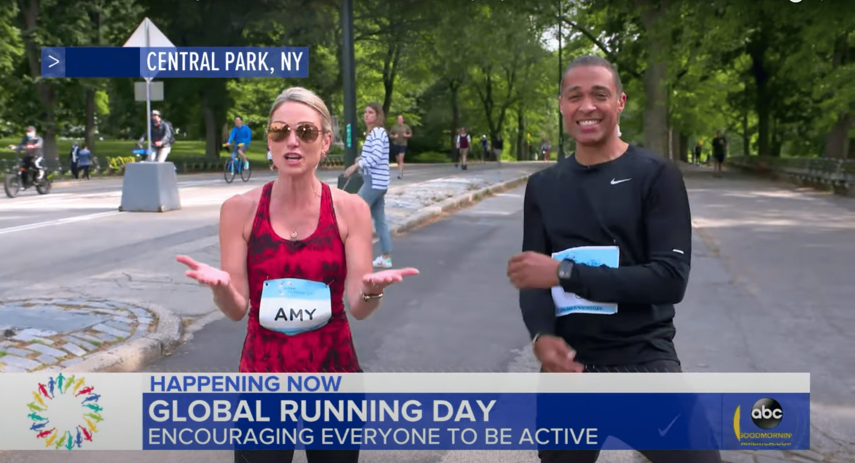 Amy Robach and TJ Holmes reporting on Global Running Day back in 2021 for 'GMA' (@GMA/YouTube)