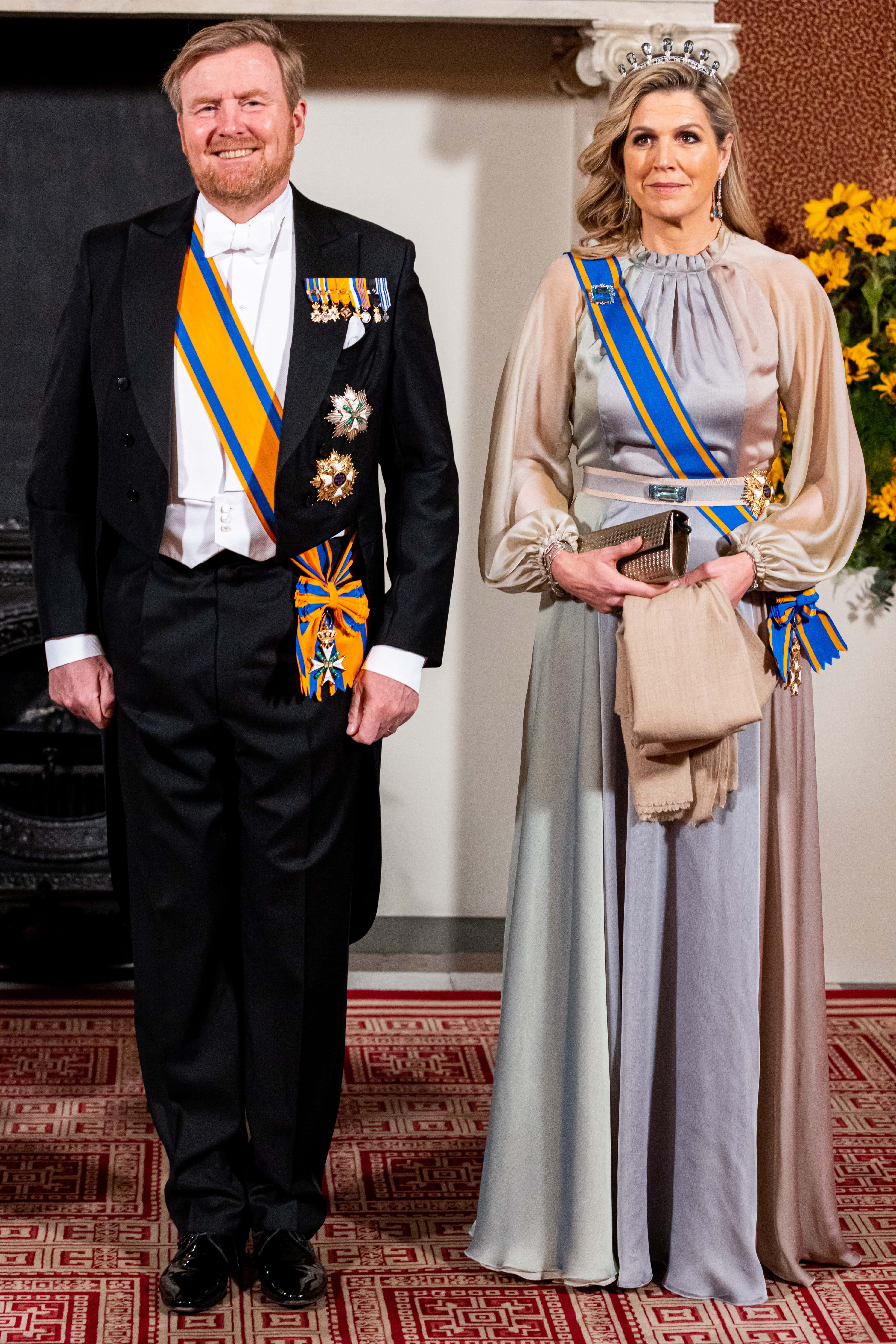 King Willem-Alexander of The Netherlands and Queen Maxima of The Netherlands attend a state banquet for President Ram Nath Kovind of India and his wife at the Royal Palace on the first day of the Indian State visit the The Netherlands on April 5, 2022 in Amsterdam, Netherlands.