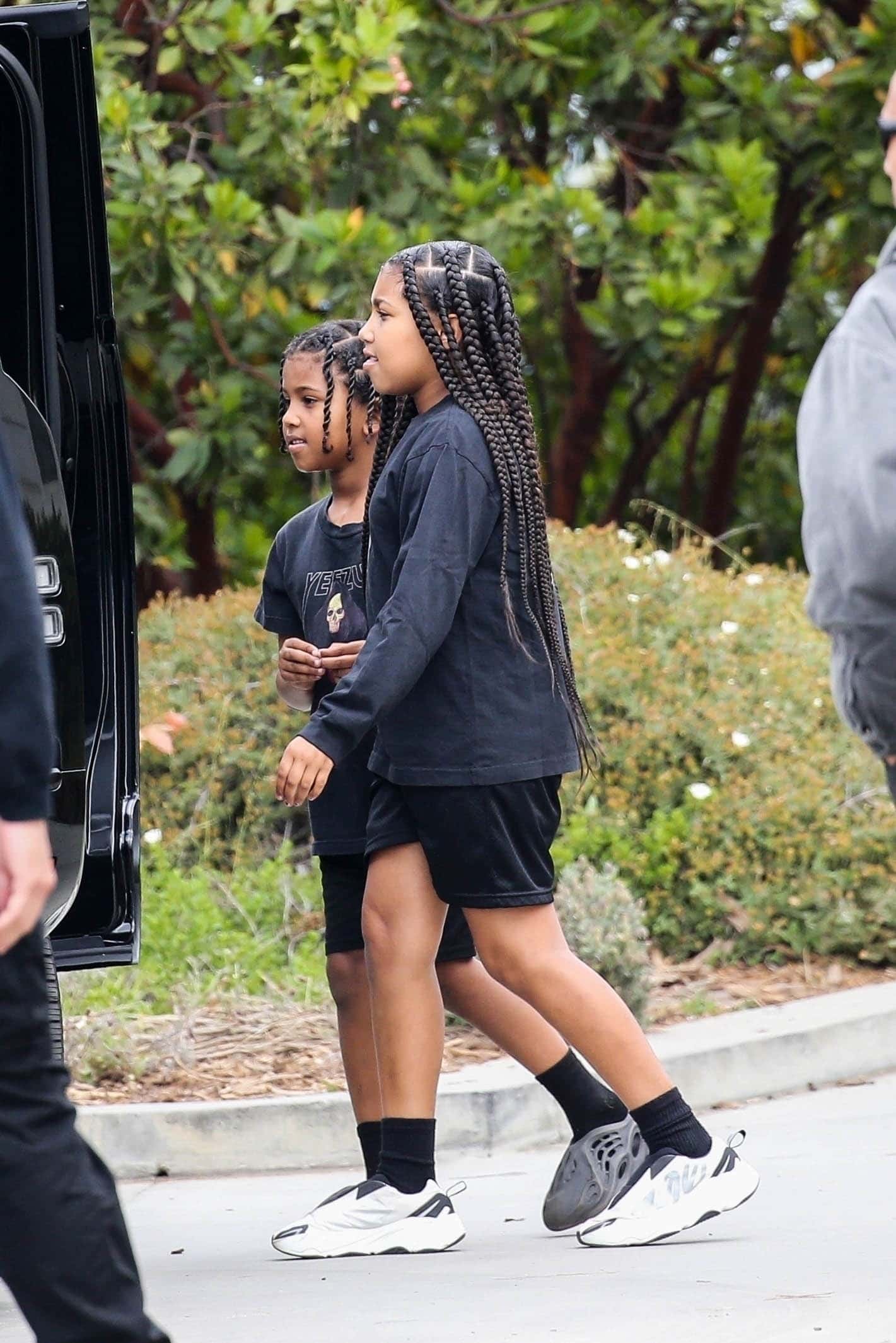 The nine-year-old debuted new box braids, after last having been seen with slicked-back straight hair (Backgrid)